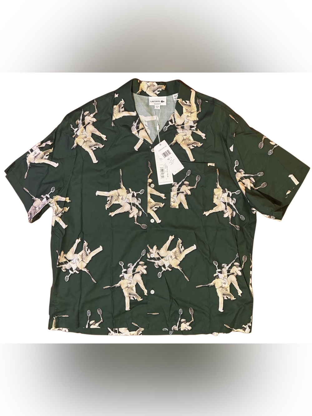 NWT Lacoste Mens Rene Tennis Retro Graphic Print Relaxed Fit Camp Shirt L New
